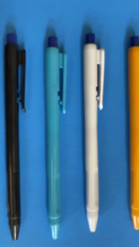 Top View of Beautiful Ball Points on Blue  Stock Footage 293949855