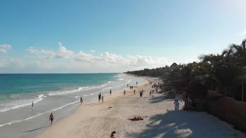 Top view of beautiful beach. Aerial drone shot sea water and the beach. Stock Footage 166408073