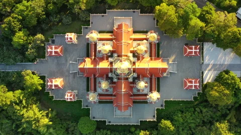 Top view of the beautiful Chedi Phak Di Pra Kard buddhism temple Stock Footage 138674426