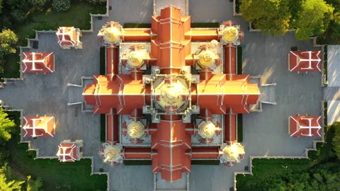Top view of the beautiful Chedi Phak Di Pra Kard buddhism temple Stock Footage 138674456