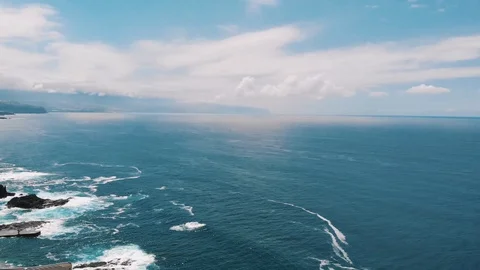 Top view - the beautiful coast of the Atlantic Ocean with clear water, video Video stock 108564013