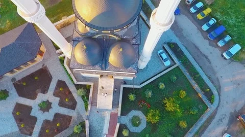 Top view of the beautiful mosque at sunrise. on Ramadan Stock Footage 124609697