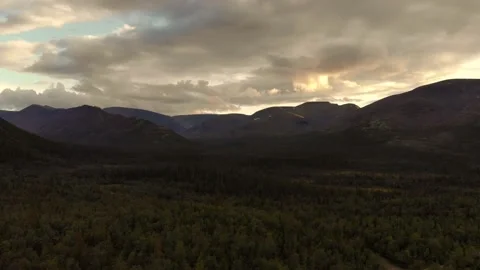 Top view of a beautiful mountain valley in the evening Stock Footage 165074464