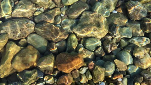 Top view of beautiful multi-colored stones at the bottom of a river or sea Stock-Footage 156040138