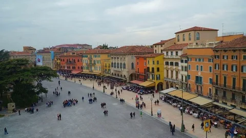 Top view of beautiful old buildings and crowds of walking people. Stock-Footage 73634713