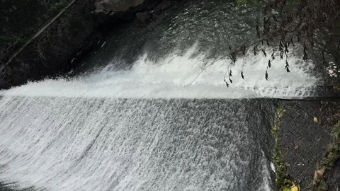 Top View of Beautiful River Flows from Three Level Dam Stock Footage 267721290