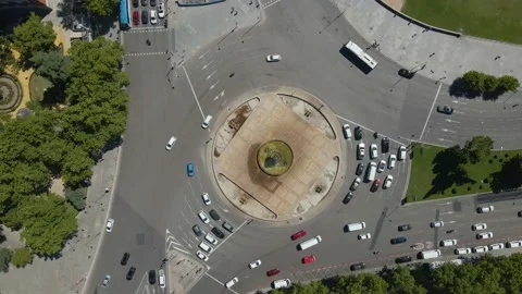 Top view of a beautiful roundabout with lots of traffic in Valencia, Spain, 4k Stock Footage 164856074