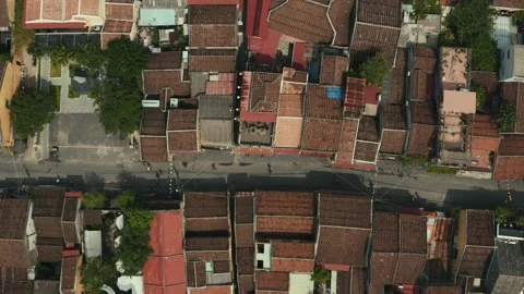 Top view of beautiful rustic rooftop in Hoi An ancient town 4K footage Stock Footage 162668352