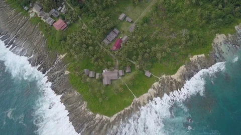 Top view of beautiful seashore rocks in the green island Stock Footage 113665517