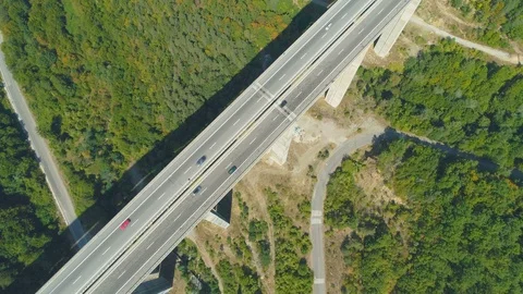 Top view of Bebresh Viaduct traffic during summer season in Bulgaria Stock Footage 115723322