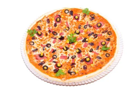 The top view on the beef pizza Stock Photos