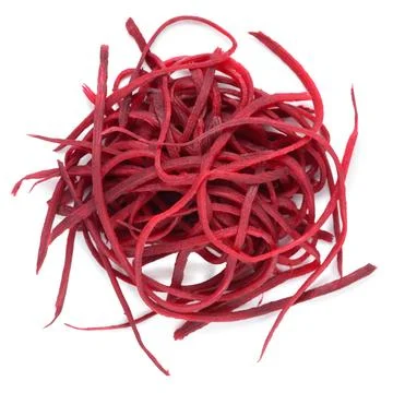 Top view of beetroot vegetables julienned for salad isolated on white backg.. Stock Photos