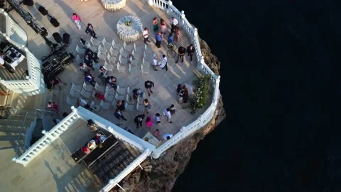 Top view of beginning of wedding ceremony on the cliff. Drone aerial view Stock Footage 201216310
