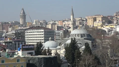 Top view on Beyoglu buildings and roofs on winter day Stock Footage 289100700