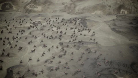 Top View on a Big Ancient Army Charging in a Battlefield Stock Footage 172272508