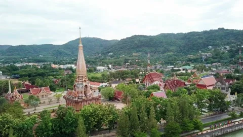 Top view of Big Buddha Phuket and temples of Thailand Stock Footage 161538713