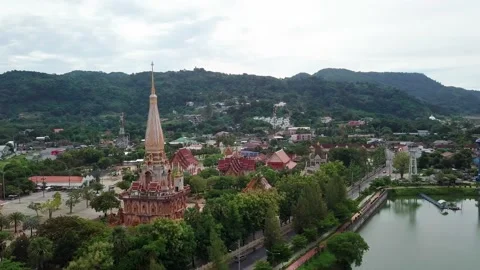 Top view of Big Buddha Phuket and temples of Thailand Stock Footage 161538717