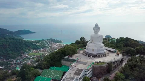 Top view of Big Buddha Phuket and temples of Thailand Stock Footage 161538760