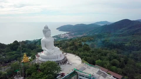 Top view of Big Buddha Phuket and temples of Thailand Stock Footage 161538791