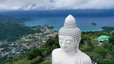 Top view Big buddha statue Phuket, Thailand. White big Buddha most importan.. Stock Photos