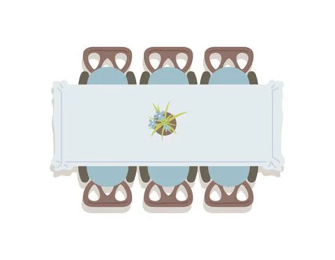 Top view on big dining table and chairs flat vector illustration isolated. Stock Illustration