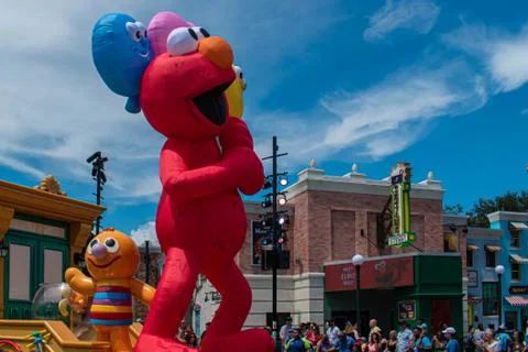Top view of big Elmo float in Sesame Street Parade at Seaworld Stock Photos