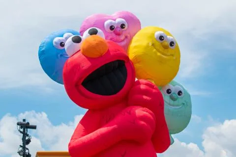 Top view of big Elmo float in Sesame Street Parade at Seaworld Stock Photos