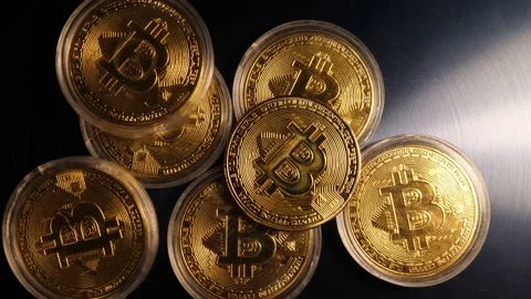 Top view of Bit coins crypto currency Stock Footage 157706043