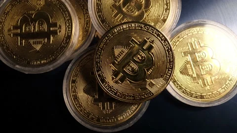 Top view of Bit coins crypto currency Stock Footage 157706044