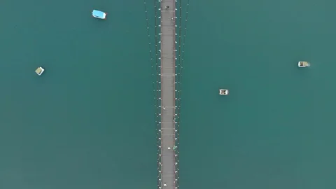 Top view of Bitan Suspension Bridge, Bitan Scenic Area, Taipei, Taiwan Stock Footage 88829651