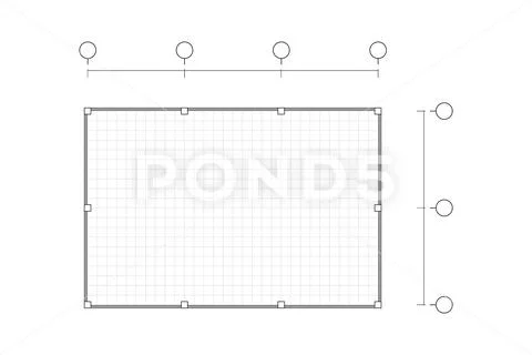 Top view, black and white outline drawing, blank house plan simple flat ...