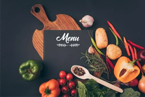 Top view black board menu Stock Photos