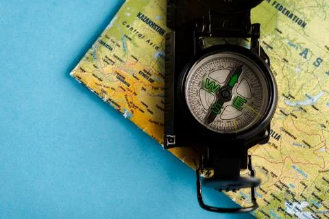 Top view black compass map Stock Photos