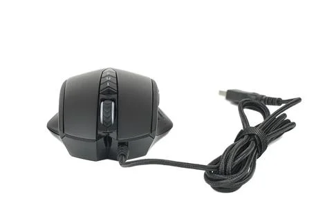 Top view of black computer mouse isolated on white Stock Photos