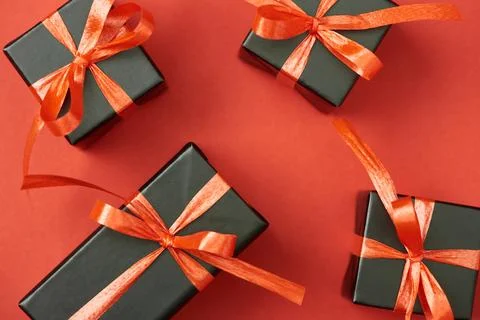 Top view black gift boxes Stock Photos