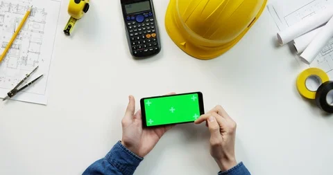 Top view on the black horizontal smartphone on the white table of the building Video stock 96184601