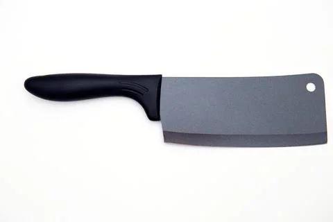 Top view of a black matte sharp knife isolated in white 库存照片
