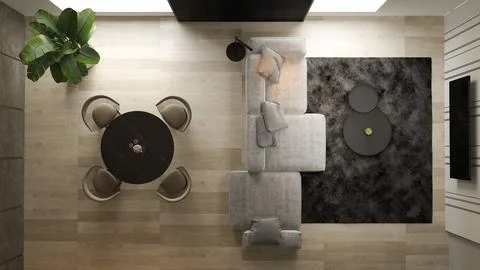 Top view Black minimalist Interior of modern living room 3D rendering Stock Illustration