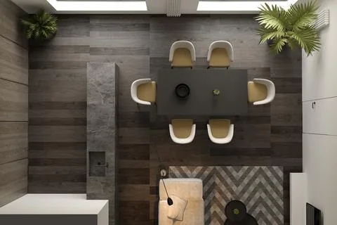 Top view Black minimalist Interior of modern living room 3D rendering Stock Illustration
