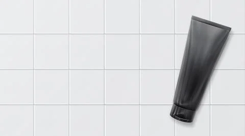 Top view. black Plastic cosmetic tube for cream or gel mockup on tile backg.. Stock Illustration