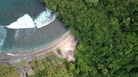 Top view on black sandy beach, Indian Ocean coastline, Bali, Indonesia. Concept Stock Footage 234429087