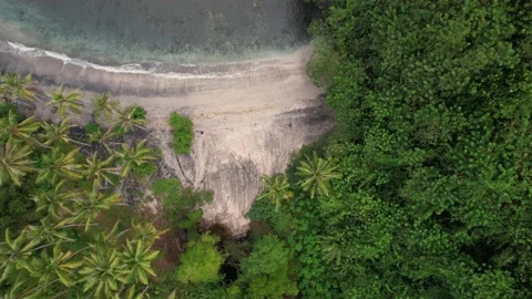 Top view on black sandy beach, Indian Ocean coastline, Bali, Indonesia. Concept Stock-Footage 234429516