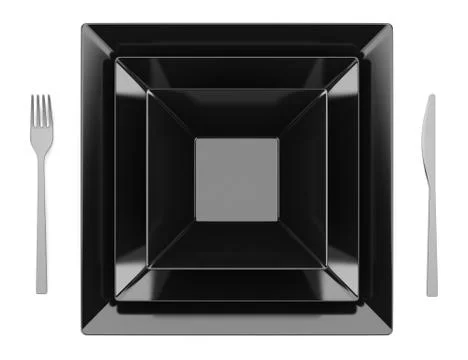 Top view of black table setting isolated on white background Stock Illustration