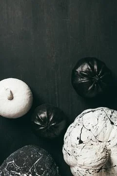 Top view black white pumpkins Stockfoto's