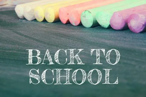 Top view of blackboard with text: BACK TO SCHOOL Stock Photos