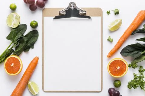Top view blank menu with spinach carrots Stock Photos