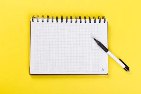 Top view of blank open notebook or notebook on yellow background, concept of  Stock Photos
