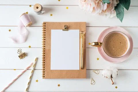 Top view blank paper notebook. Stock Photos