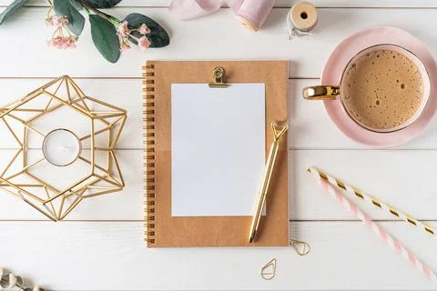 Top view blank paper notebook. Stock Photos