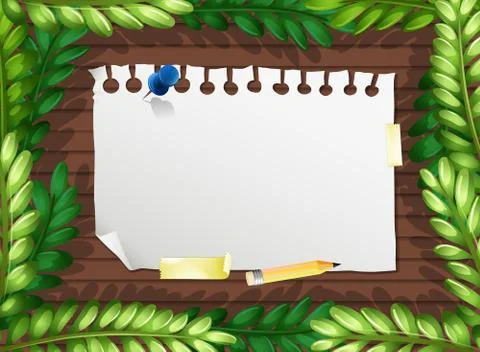 Top view of blank paper on table with leaves elements Stock Illustration